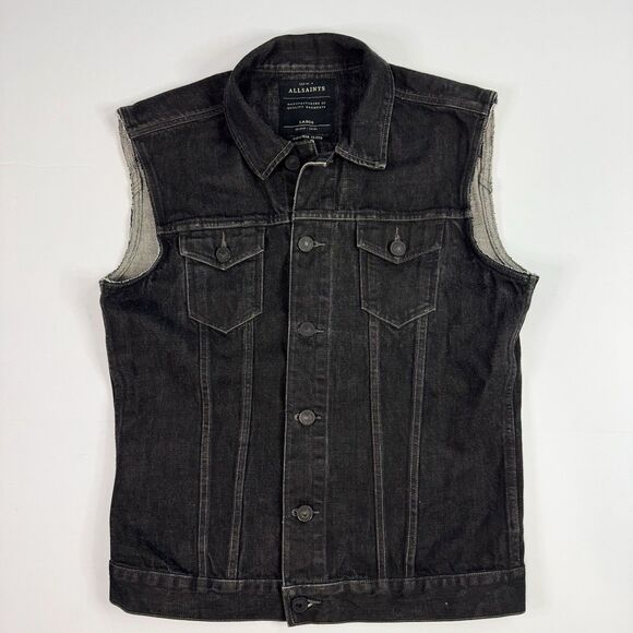 ALLSAINTS Lot No. A Selvedge Japanese Denim Jacket Black Mens Size L Sleeveless - Picture 1 of 10